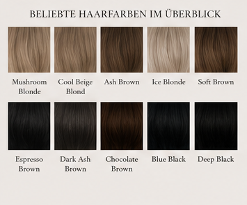 Eine umfassende Übersicht zur Auswahl der passenden Haarfarbe basierend auf dem Sommertyp und Wintertyp, inklusive Porträtaufnahmen, Farbbeispielen und Tipps zum Hautunterton.