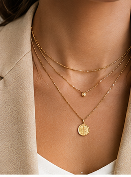 Eine Übersicht zu Accessoires und Schmuck-Styling, unterteilt nach warmen und kühlen Farbtypen, mit Beispielen für Gold-, Silber-, Roségold- und Weißgoldschmuck sowie Taschen und Schuhen.