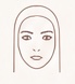 Illustration eines ovalen Gesichts mit markierten Konturen zur Bestimmung der Gesichtsform.