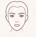 Illustration eines herzförmigen Gesichts mit breiter Stirn und schmal zulaufendem Kinn zur Bestimmung der Gesichtsform.