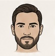 Illustration eines Mannes mit klassischem Kurzhaarschnitt, seitlichem Styling und gepflegtem Vollbart.
